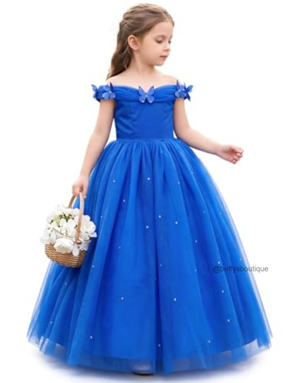 Girls Cinderella Princess Ball Gown Off Shoulder Tulle Satin Pageant Dress